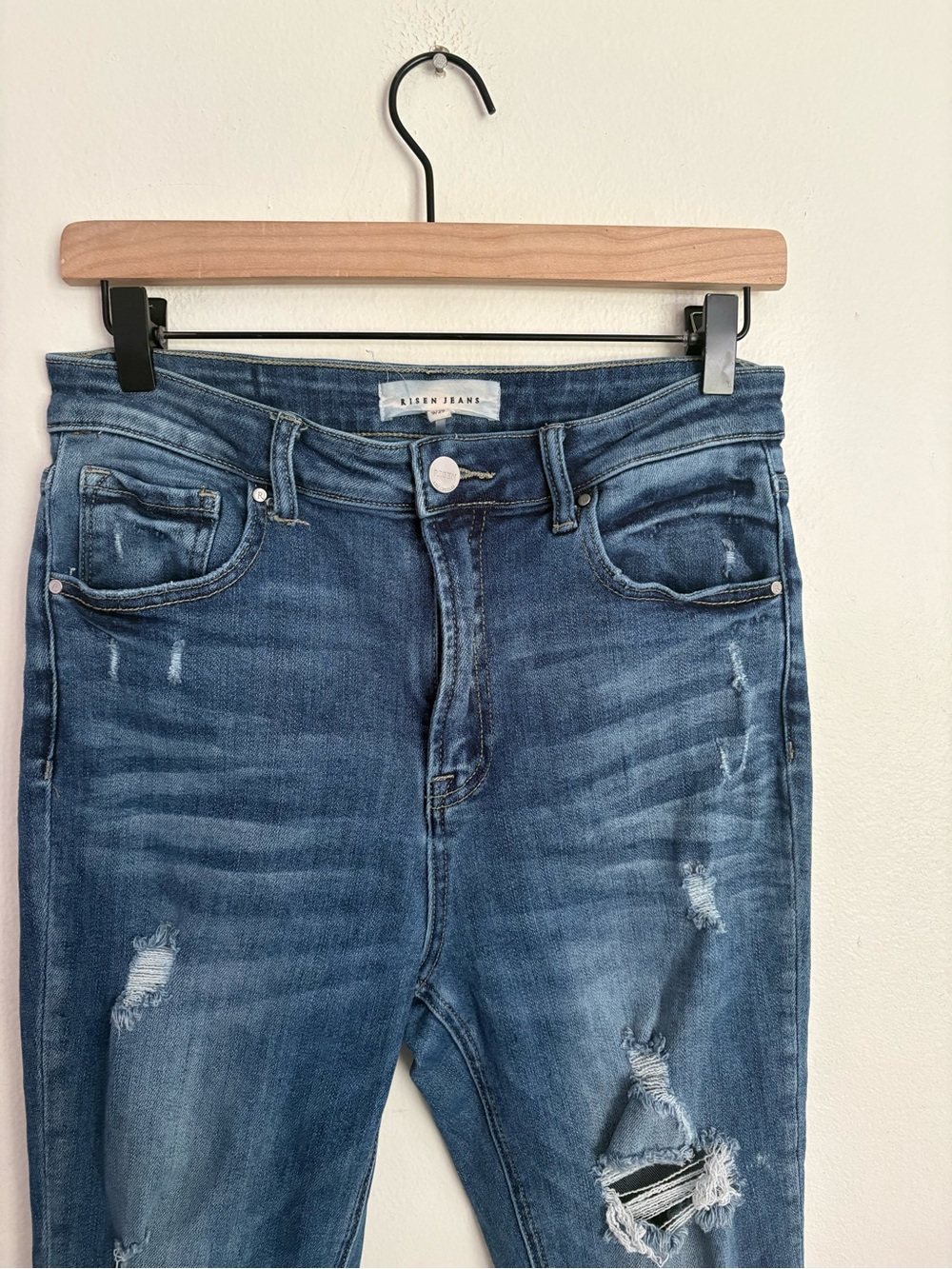 RISEN Distressed Straight Leg Ankle Comfort Stretch Blue Jeans Women’s size 29 - Picture 4 of 9